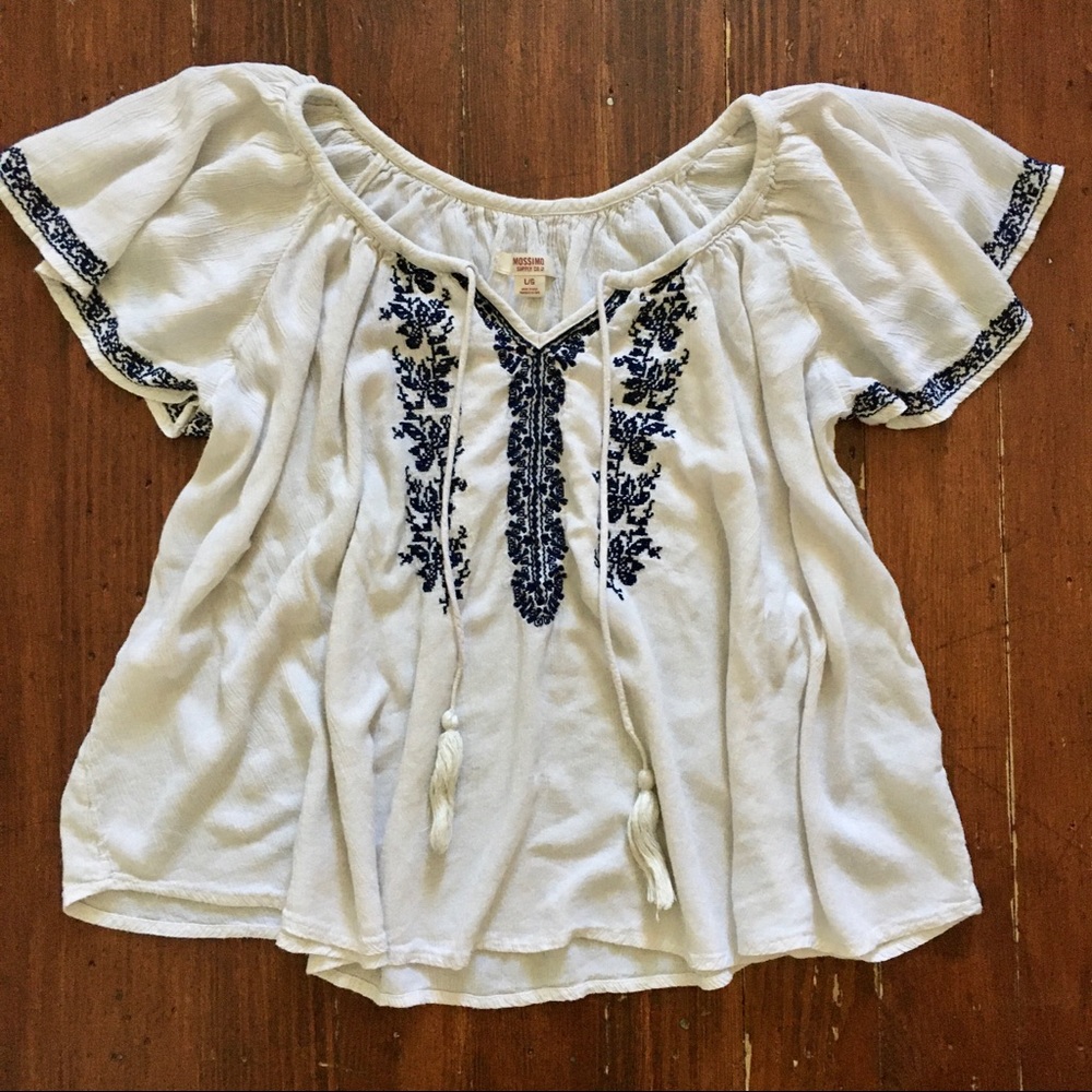 Mossimo Mexico Boho V-Neck Embroidered Blouse